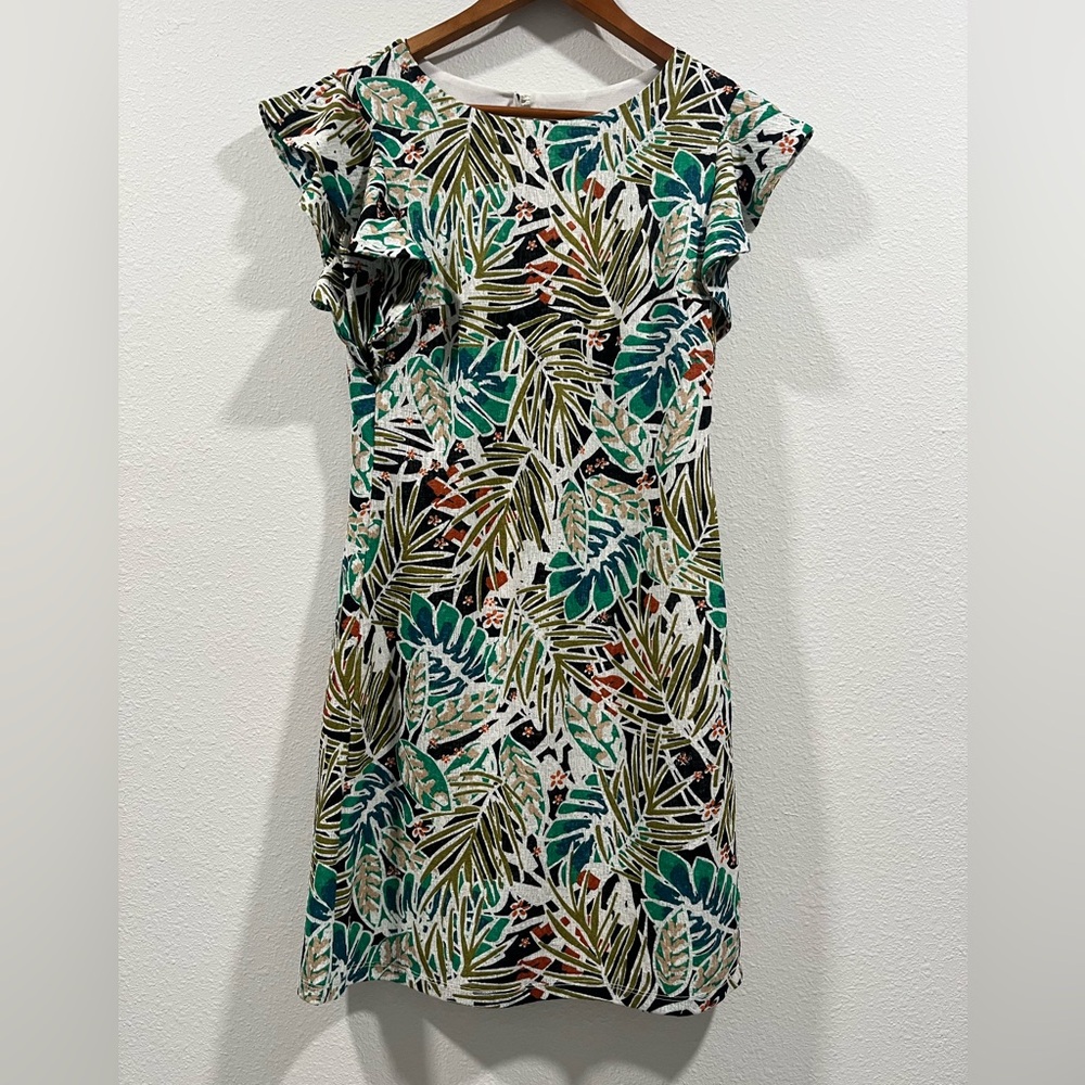 ECI Blue and Green Ruffled Wrap Midi Dress